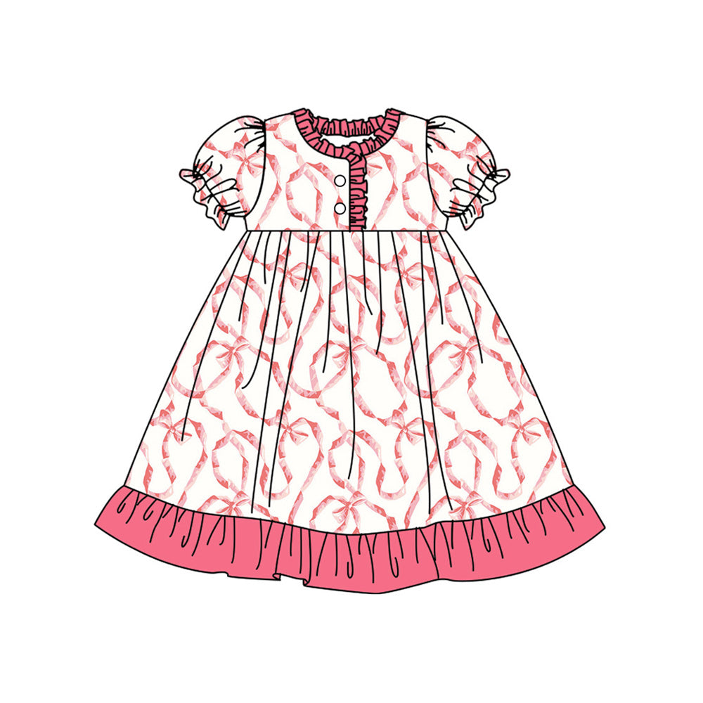 12.11(Custom Design Preorder MOQ 5) Bows Print Girls Summer Pajamas Knee Length Dress