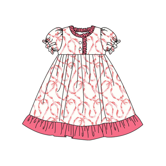 12.11(Custom Design Preorder MOQ 5) Bows Print Girls Summer Pajamas Knee Length Dress