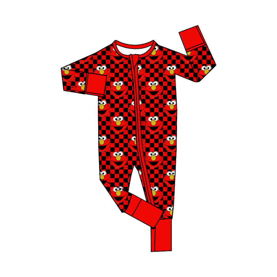 (Custom Design Preorder MOQ 5) Cartoon Teacher Street Red Print Baby Boys Fall Sleeper Zipper Romper