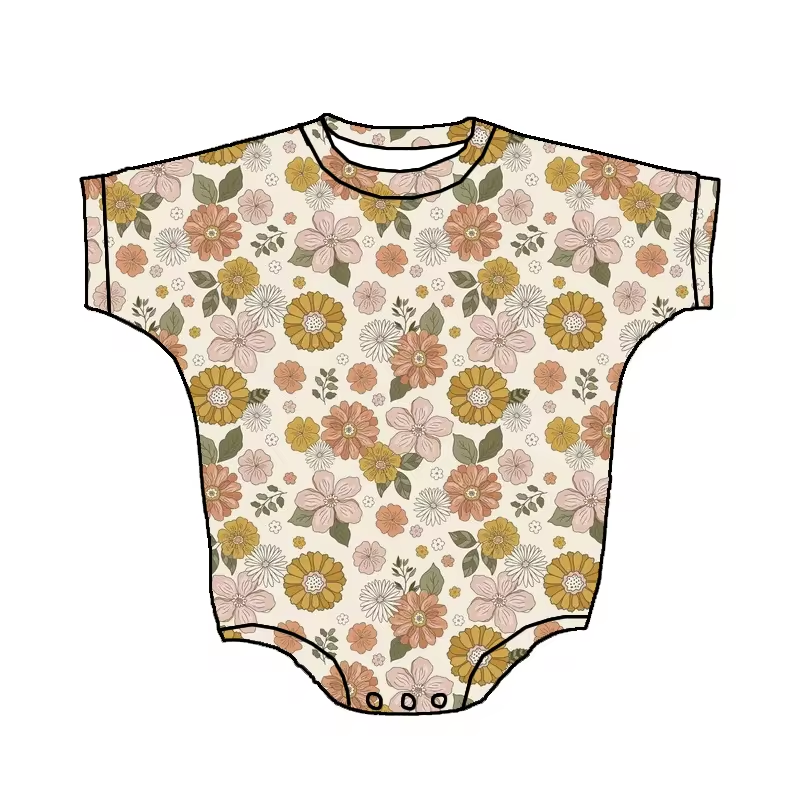 (Custom Design Preorder MOQ 5) Flowers Print Baby Girls Summer Romper