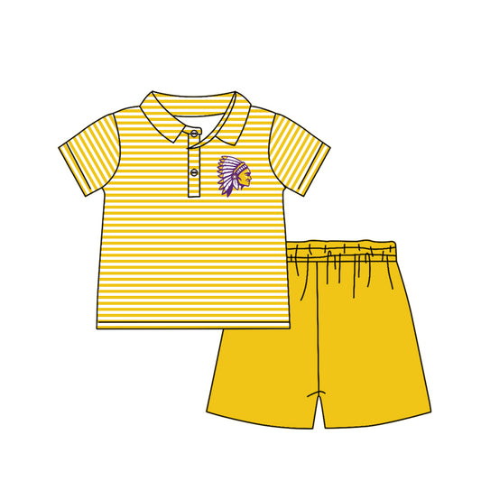 (Custom Design Preorder MOQ 5) Team's Indians Yellow Print Boys Summer Clothes Set