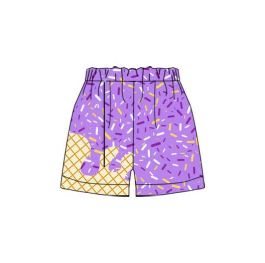 (Custom Design Preorder MOQ 5 Each Item) Team's Purple Sprinkles Print Summer Bottom Shorts Mom and Me Matching Clothes
