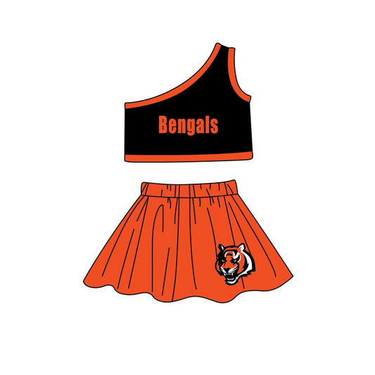 (Custom Design Preorder MOQ 5) Team's Tiger Bengals Print Skirts Girls Clothes Set