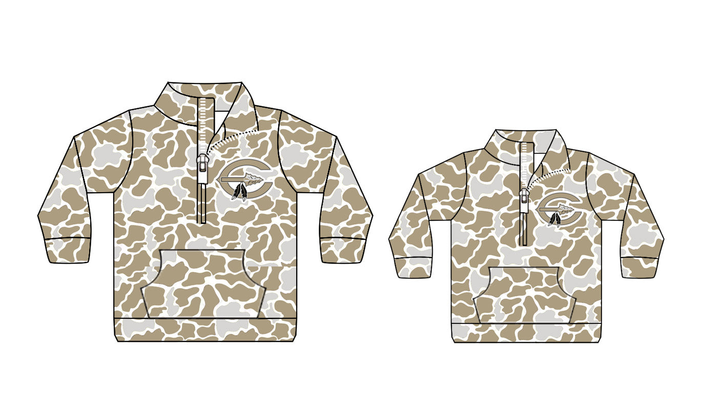 12.18(Custom Design Preorder MOQ 5 Each Design) Team's Comanche Camo Print Pullover Zipper Top Mom and Me Matching Clothes
