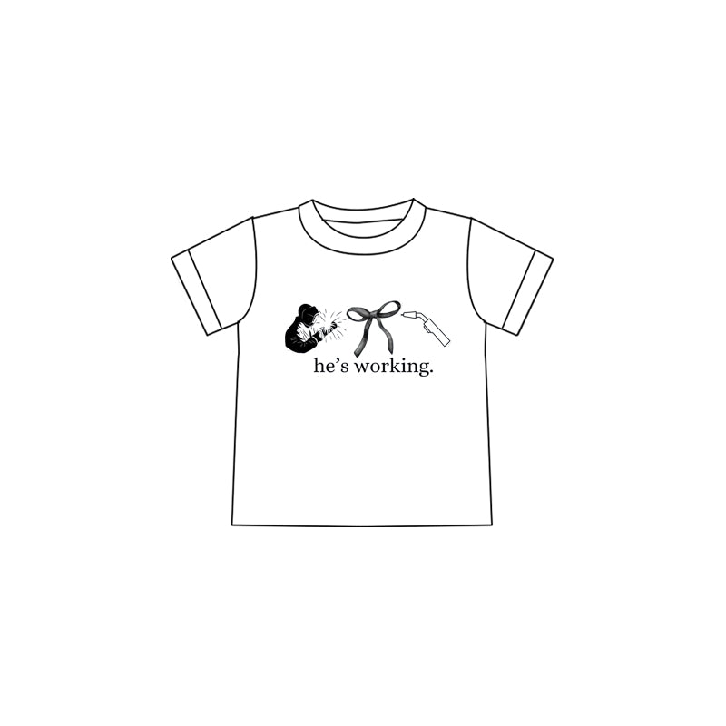 (Custom Design Preorder MOQ 5 )NO.19 he's working bow Print Girls Summer Tee Shirts Top