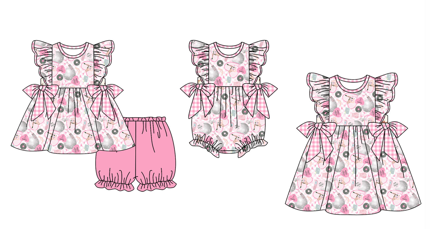 11.28(Custom Design Preorder MOQ 5 Each Design) Singer Swiftie Pink Print Girls Summer Matching Clothes Sisters Wear