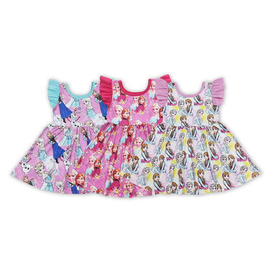 Cartoon Princess Print Sisters Summer Matching Dress