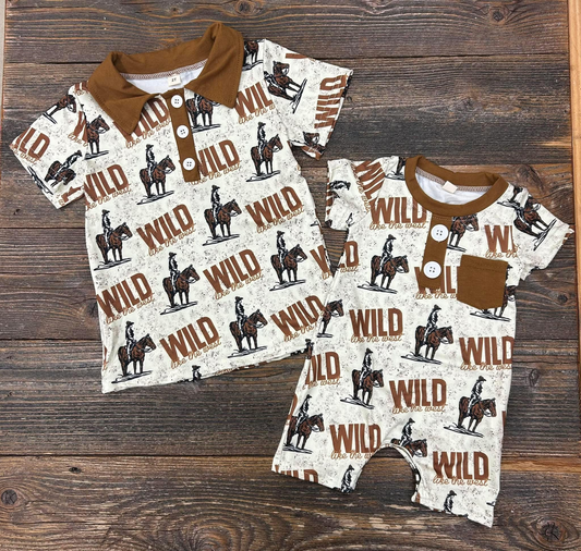 (Custom Design Preorder MOQ 5 Each Design) Cowboy WILD Print Boys Summer Matching Clothes Brothers Wear
