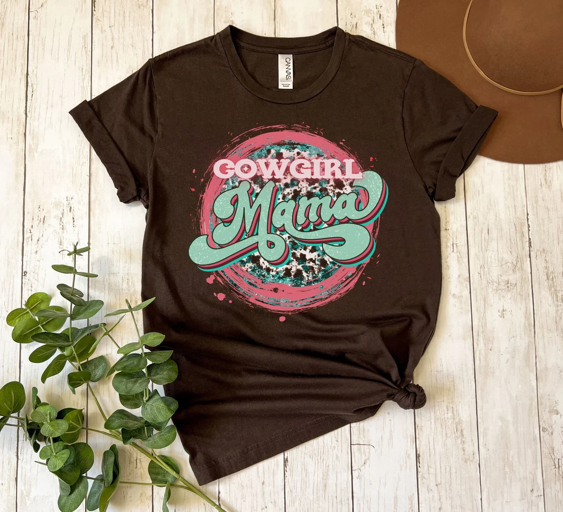 (Custom Design Preorder MOQ 5)  Cowgirl MAMA Print Adult Tee Shirts Top