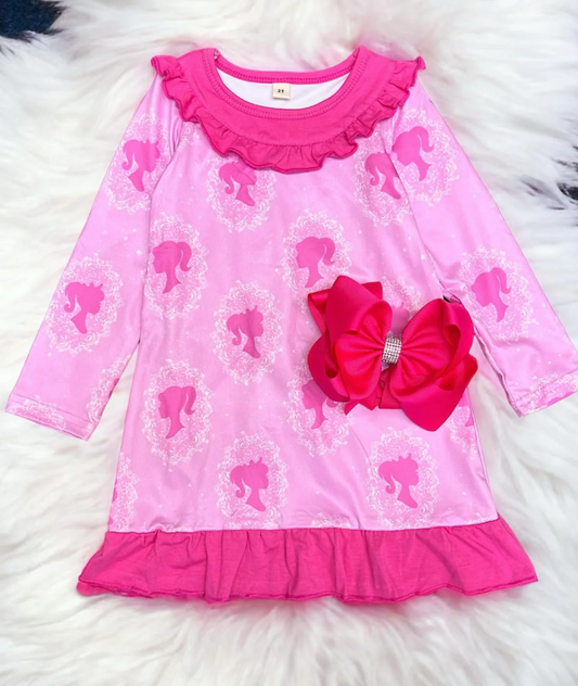 (Custom Design MOQ 5) Pink BA Knee Length Pajamas Gown Dress