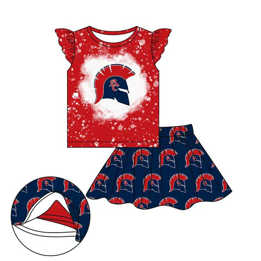 (Custom Design Preorder MOQ 5) Team's BC Red Top Navy Skirts Shorts Girls Clothes Sets