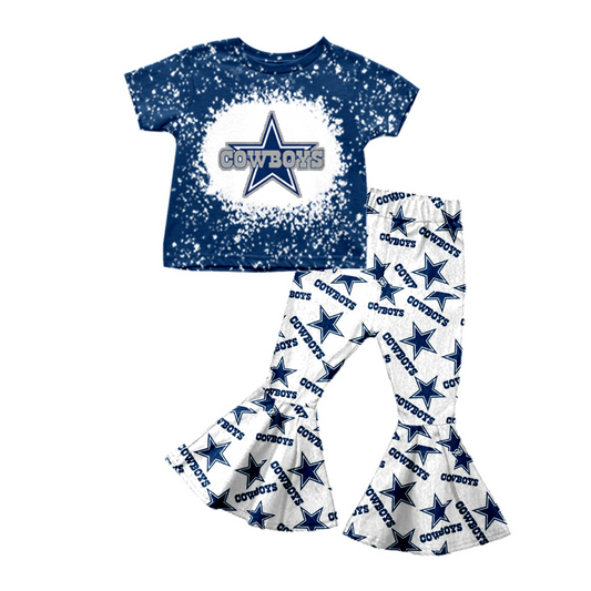 (Split Order Preorder) Deadline November 4 Team's Cowboys Print Bell Pants Girls Clothes Set