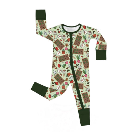 (Custom Design Preorder MOQ 5) Farm Print Baby Zipper Sleeper Romper