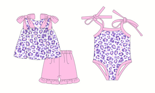 2.24(Custom Design Preorder MOQ 5 Each Design) Pink Purple Leopard Print Girls Summer Matching Clothes Sisters Wear