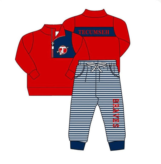 (Custom Design Preorder MOQ 5) Team's T Red Print Boys Clothes Set