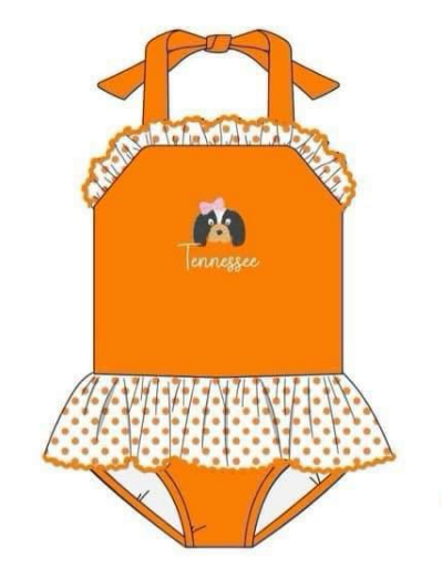 (Custom Design Preorder MOQ 5) Football Team's Dog Print Girls 1 Piece Swimsuits