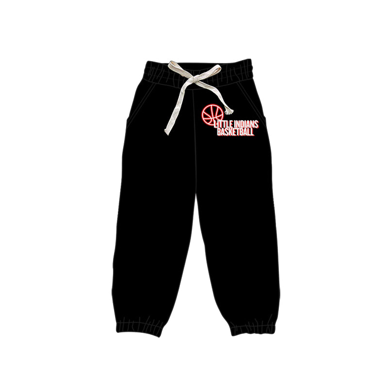 (Custom Design Preorder MOQ 5 Each Design) Team's Little Indians Basketball Black Print Joggers Bottom Pants Mom and Me Matching Clothes