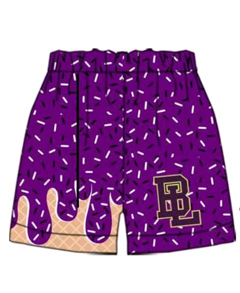 (Custom Design Preorder MOQ 5 Each Item) Team's BL Purple Sprinkles Print Summer Bottom Shorts Mom and Me Matching Clothes