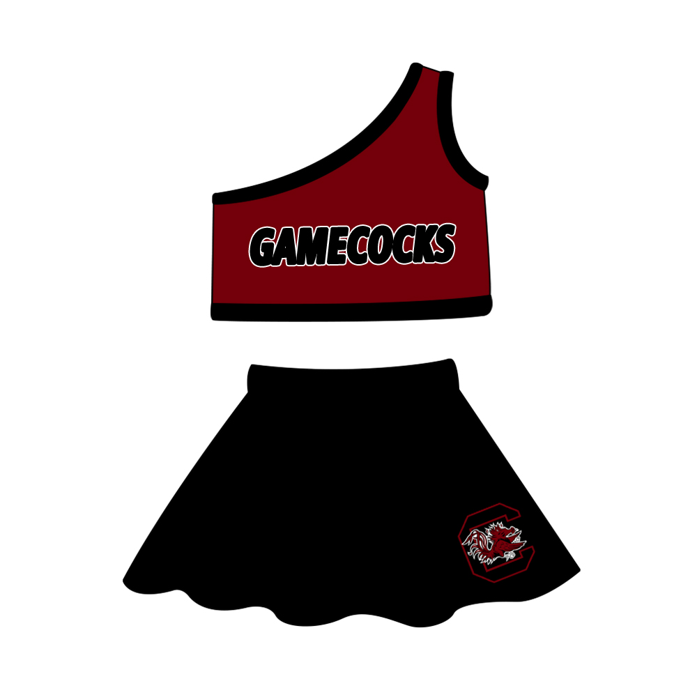 (Custom Design Preorder MOQ 5) Team's GAMECOCKS Print Girls Summer Skirts Clothes Set