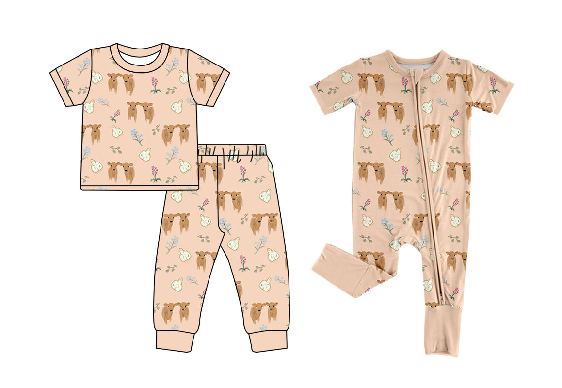 5.6(Custom Design Preorder MOQ 5 Each Design) Cows Flowers Print Girls Matching Clothes Sisters Wear