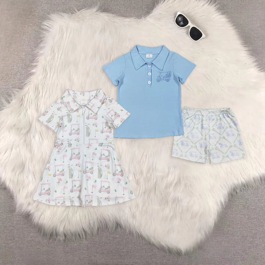 Golf Trucks Boys Shorts Outfits Girls Yoga Dress Sibling Clothes