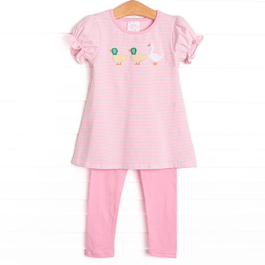 (Custom Design Preorder MOQ 5) Duck Stripes Top Pink Pants Girls Clothes Set