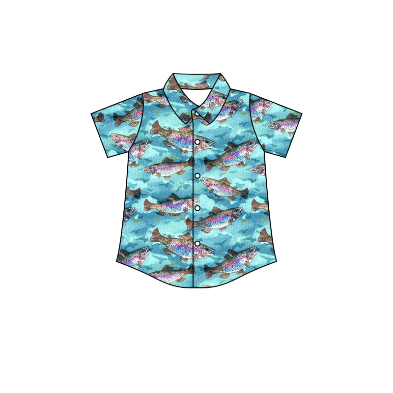 (Custom Design Preorder MOQ 5)  Fish Print Boys Summer Tee Shirts Top