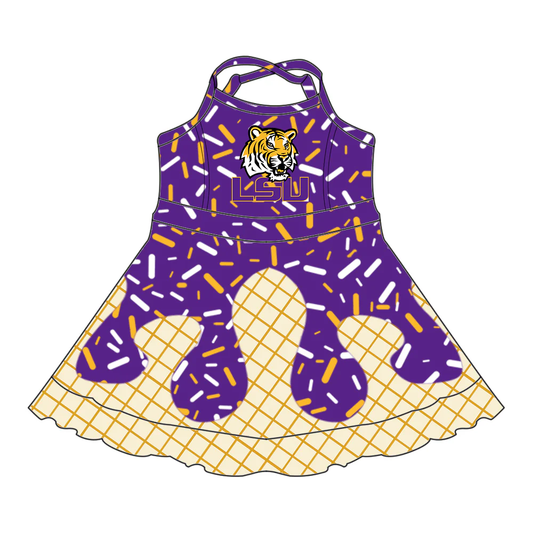 (Custom Design Preorder MOQ 5 ) Team's LSU Tiger Print Shorts Skirts Girls Summer Yoga Dress