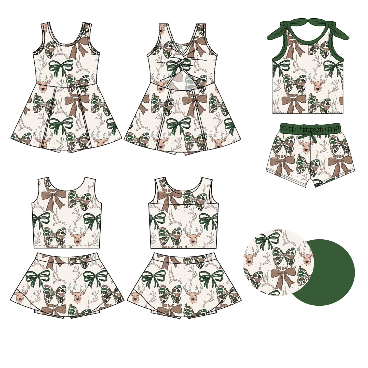 2.24(Custom Design Preorder MOQ 5 Each Design) Deer Camo Bows Print Girls Summer Matching Clothes Sisters Wear
