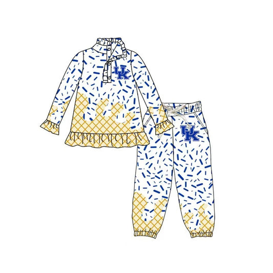 (Custom Design Preorder MOQ 5) Team's UK Pullover Top Sprinkles Joggers Pants Girls Fall Clothes Set