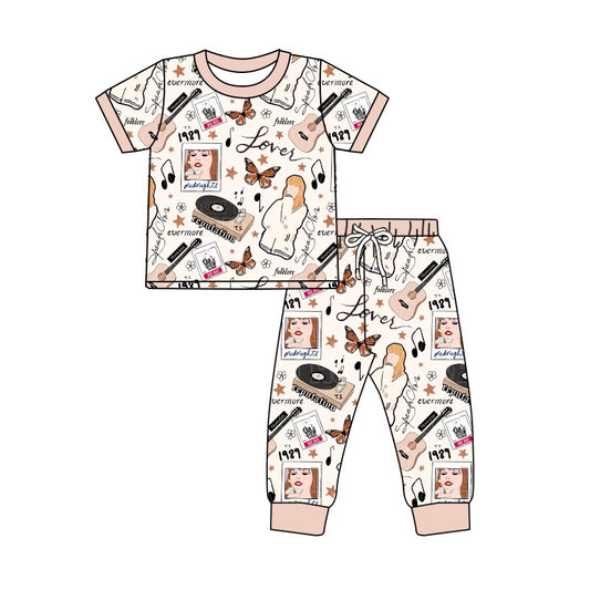 (Custom Design Preorder MOQ 5) Singer Swiftie Print Girls Pajamas Clothes Set