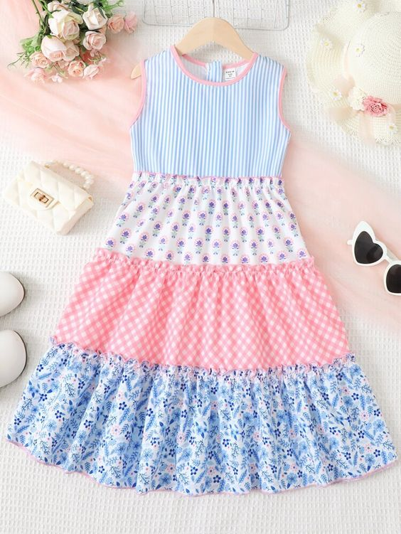 (Custom Design Preorder MOQ 5) Flowers Print Girls Ankle Length Summer Dress