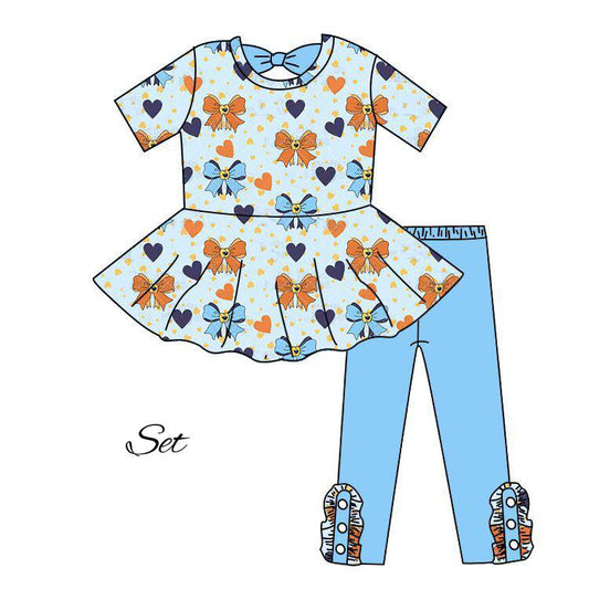 (Custom Design Preorder MOQ 5) Cartoon Dog Bows Tunic Top Legging Pants Girls Clothes Set