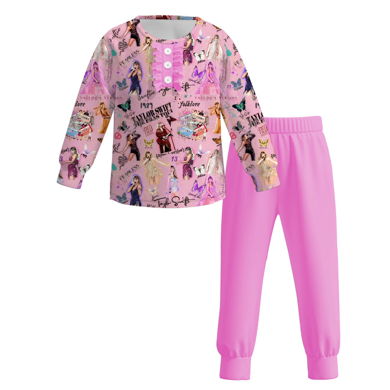 (Custom Design Preorder MOQ 5)  Singer Swiftie Top Hotpink Pants Girls Fall Clothes Set