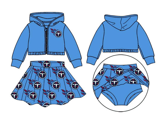 (Custom Design Preorder MOQ 3) Team's Titans Print Skirts With Shorts Girls Clothes Sets