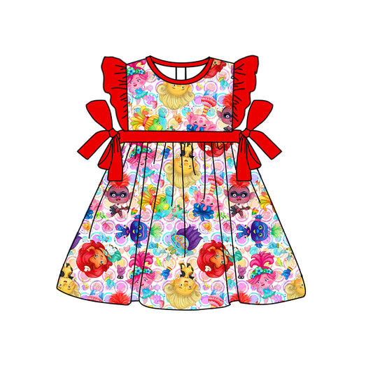 (Custom Design Preorder MOQ 5) Cartoon Hair Monster Print Girls Knee Length Dress