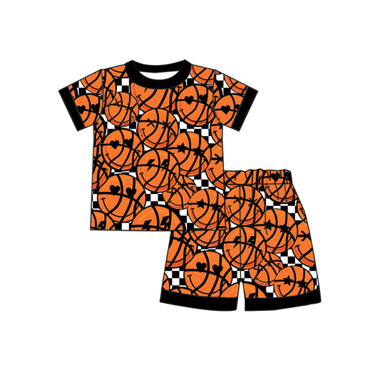 (Custom Design Preorder MOQ 5) Basketball Print Boys Summer Pajamas Clothes Set