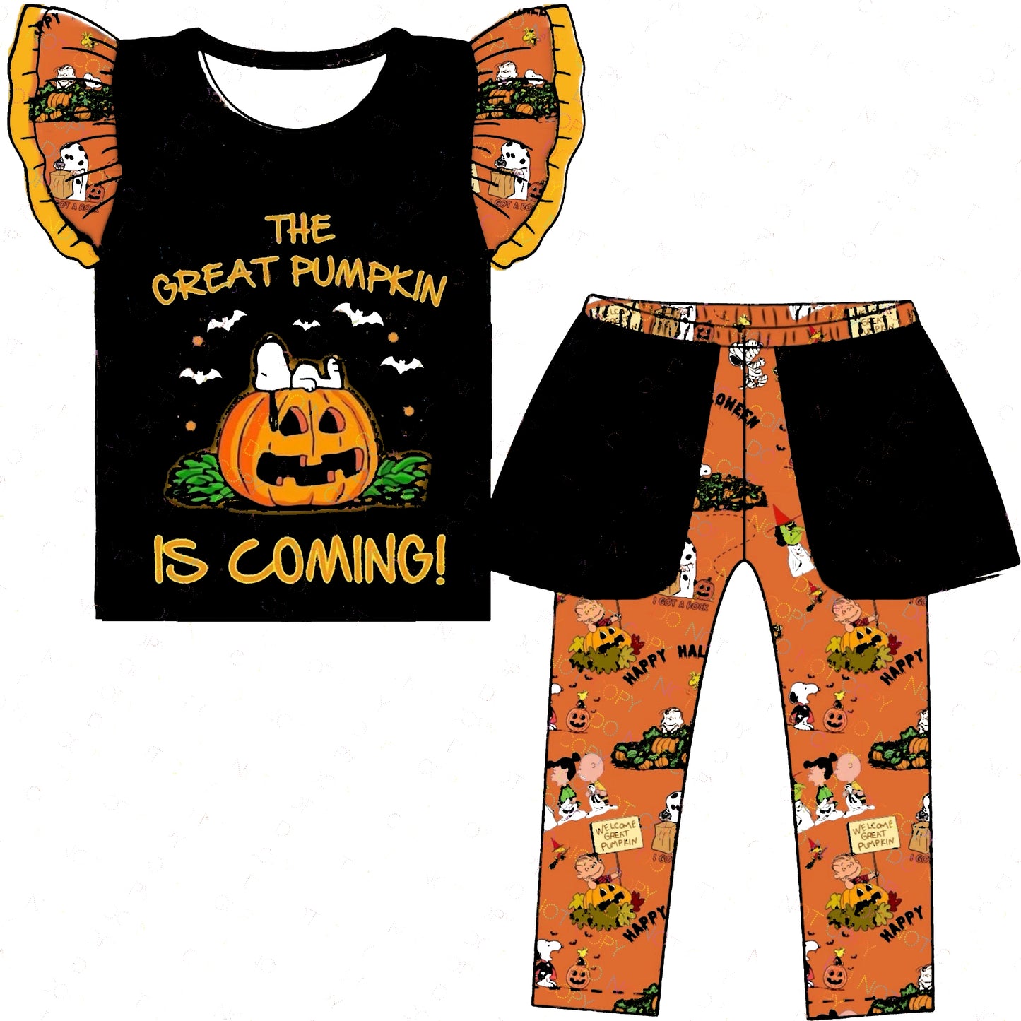 (Custom Design Preorder MOQ 5) Pumpkin Top Orange Pants Girls Halloween Clothes Set