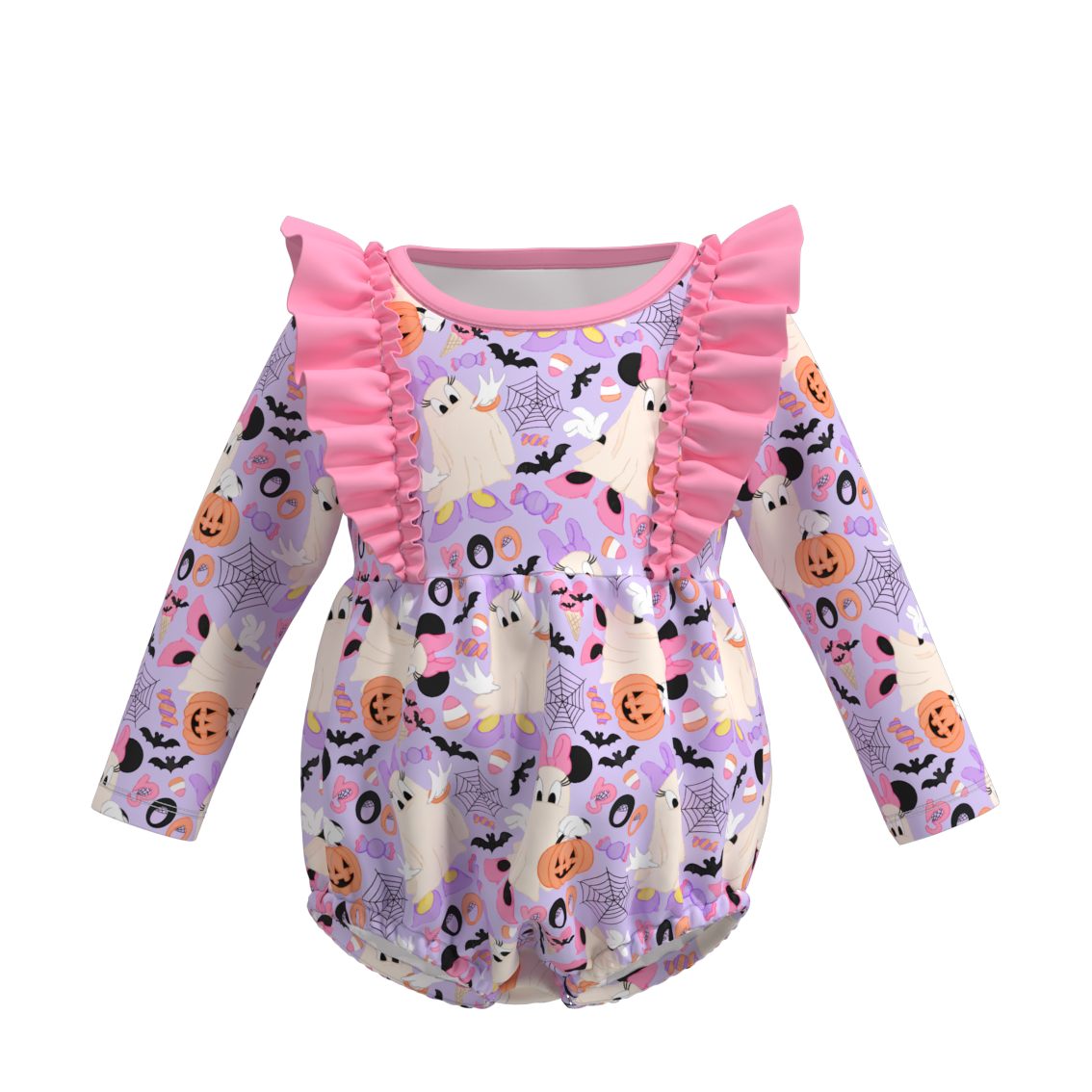 (Custom Design Preorder MOQ 5) Cartoon Mouse Ghost Print Baby Girls Halloween Romper