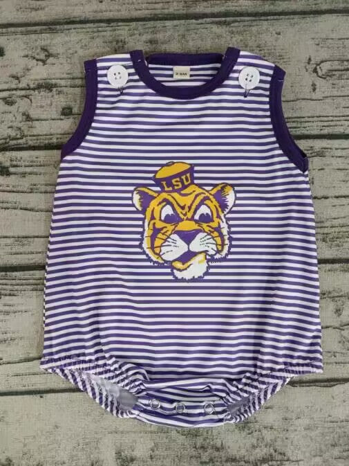 (Split Order Preorder) Deadline May 25 Purple LSU Football Team's Print Infant Baby Boys Summer Romper