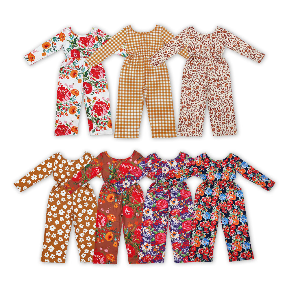 7 Colorful Print Girls Fall Pockets Jumpsuits