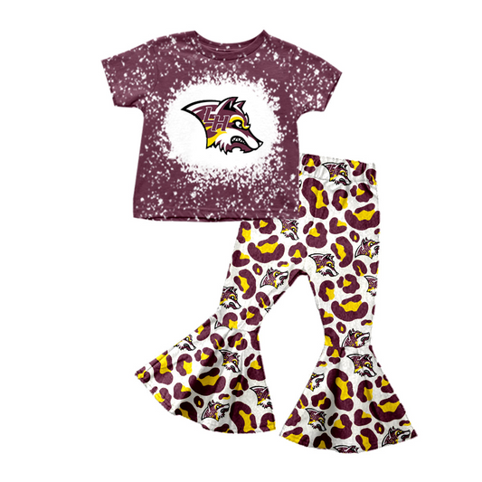 (Custom Design Preorder MOQ 5) Team's LAKE HAMITON Top Leopard Bell Pants Girls Clothes Set