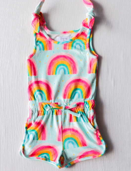 (Custom Design Preorder MOQ 5) Rainbow Print Girls Summer Jumpsuits