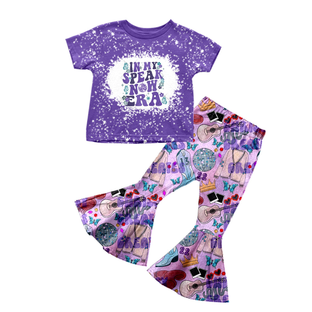 (Custom Design MOQ 5)NO.5  Purple Singer Design Bell Pants Girls Clothes Set