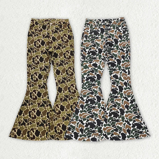 2 Colors Adult Camo Denim Bell Bottom Jeans Woman Hunting Pants