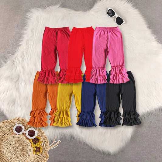 Ruffles Solid Color Girls Cotton Pants Sisters Wear