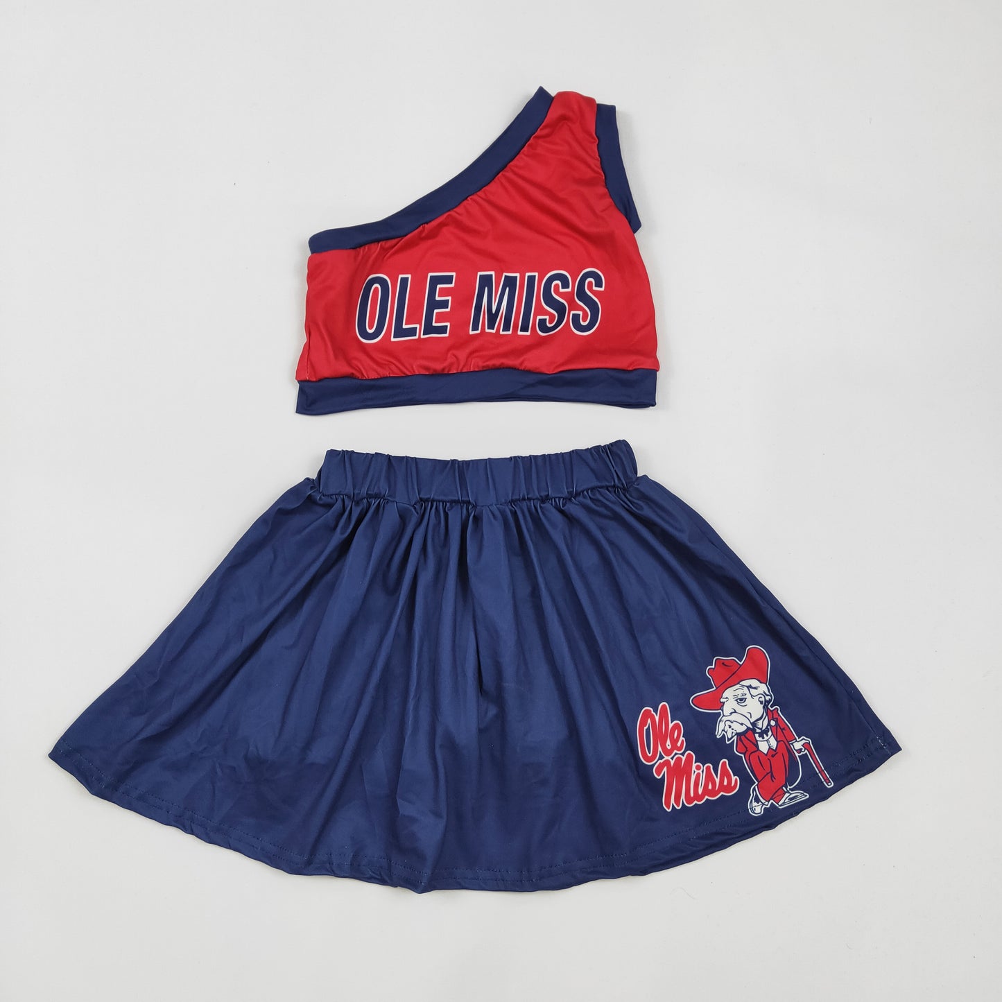 (Custom Design Preorder MOQ 5) Team's OLE MISS Print Girls Summer Skirts Shorts Clothes Set