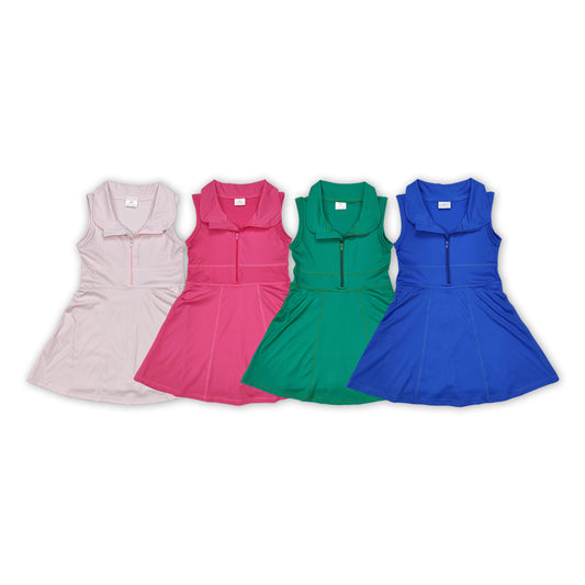 4 Colors Girls Knee Length Zipper Athletic Dress