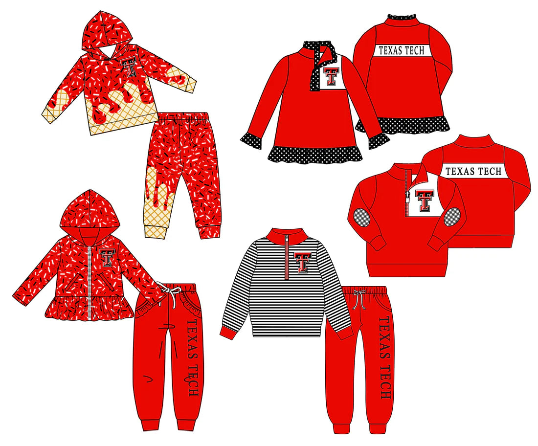 (Custom Design Preorder MOQ 5 Each Item)Team's Texas Tech Red Print Sibling Matching Clothes