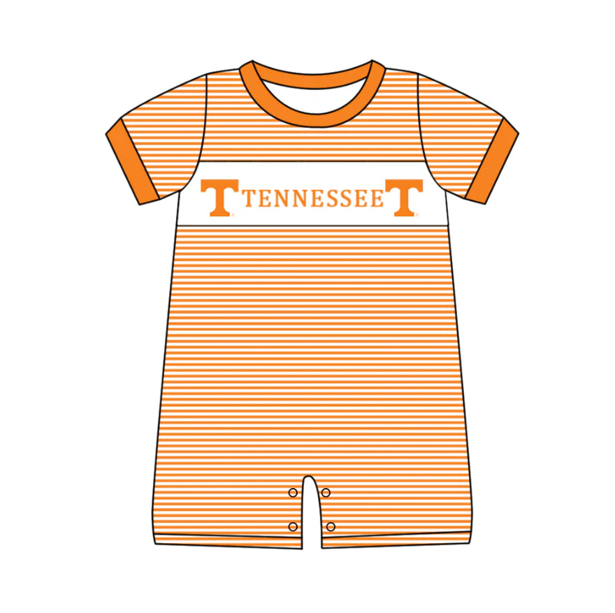 (Custom Design Preorder MOQ 5) Team's Tennessee Orange Stripes Print Baby Boys Summer Romper